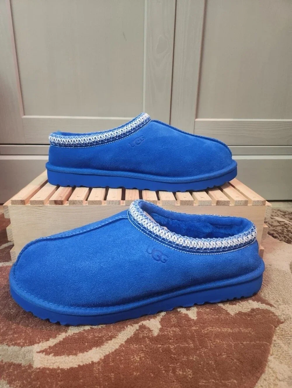 UGG TASMAN DIVE BLUE SUEDE SHEEPSKIN BRAIDED CLASSIC SLIPPERS MENS 6 WOMENS 8